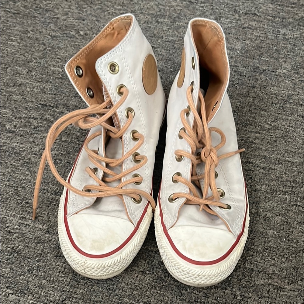 Women’s Converse White and Tan High-Top Sneakers